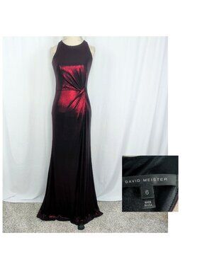 David Meister Red Gown Dress 4 Small Formal Metallic